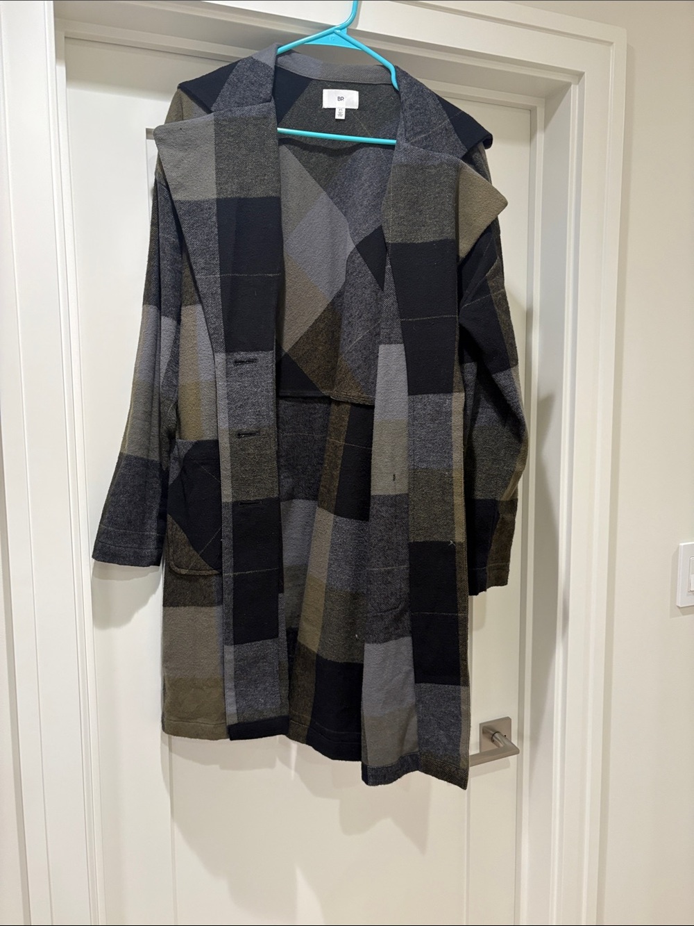 bp Hooded Patchwork Coat in Black, Gray, Olive
